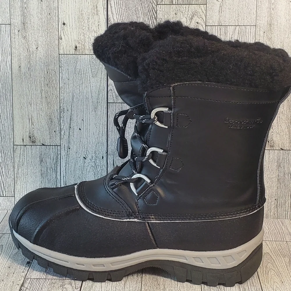 BEARPAW Kelly Boots Black Leather Fur Lined Girls Youth Size 4 Waterproof NWOT‎
